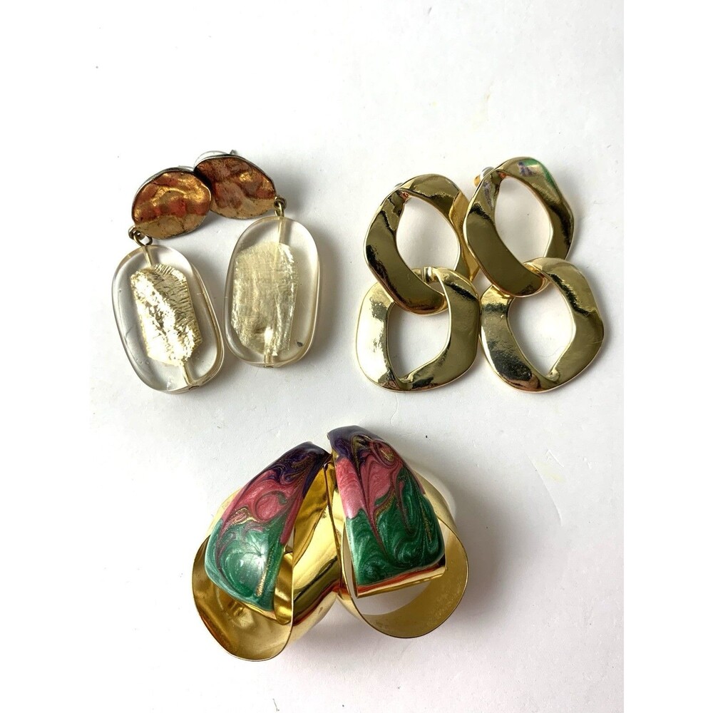 Lot of 3 Pairs Earrings Gold tone & Enamel Stud/post 1 Chicos, 2 Unbranded